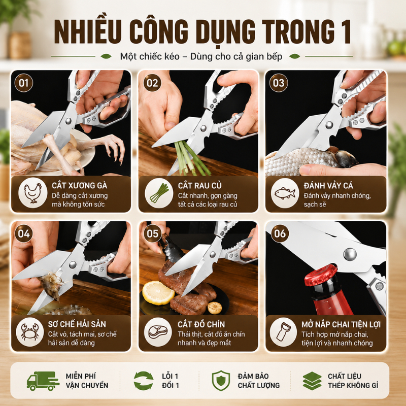 Kéo Cắt Đa Năng MIKA Không Gỉ Cắt Xương Gà Vịt Rau Củ Dễ Dáng Bền Bỉ