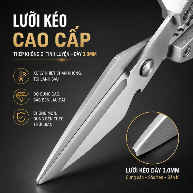 Kéo Cắt Đa Năng MIKA Không Gỉ Cắt Xương Gà Vịt Rau Củ Dễ Dáng Bền Bỉ