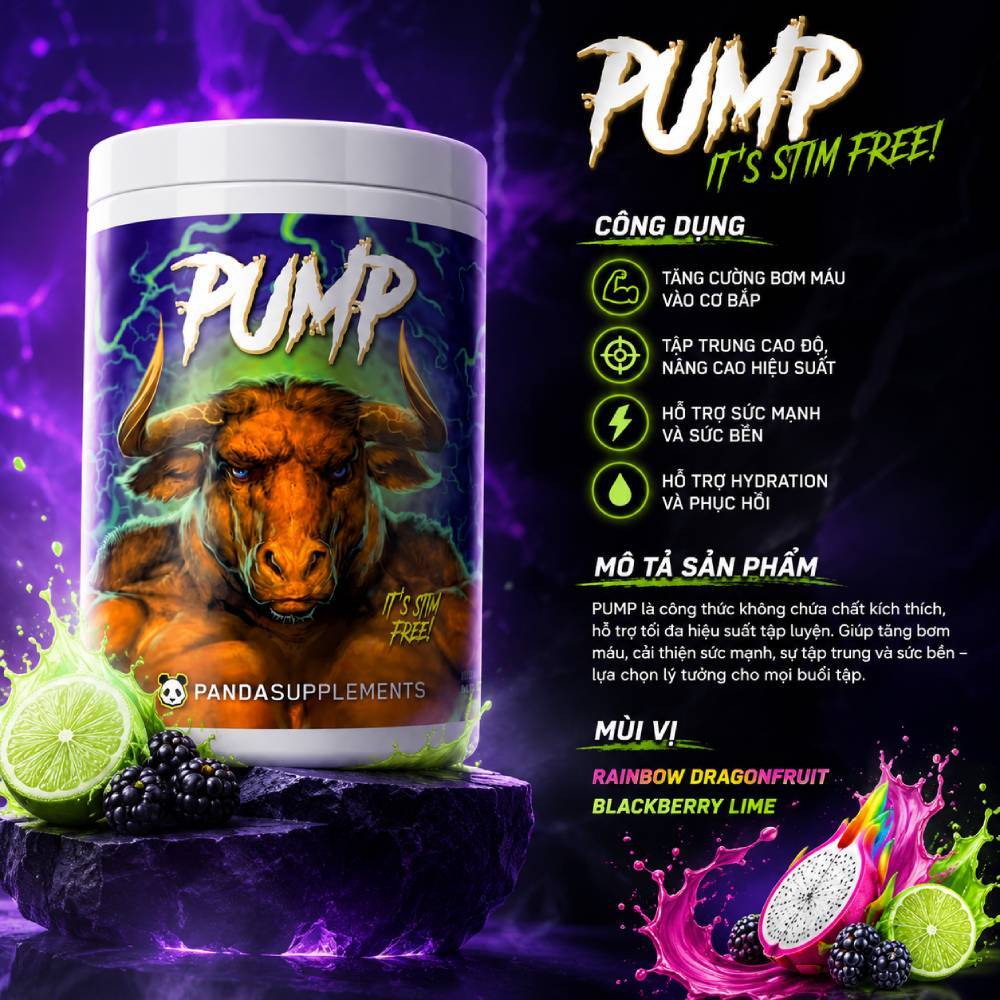 Panda Pump Stim Free Preworkout (354grams/40servings) - Hỗ Trợ Tăng Cường Tập Luyện
