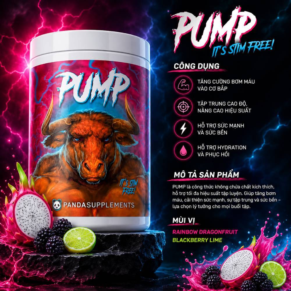 Panda Pump Stim Free Preworkout (354grams/40servings) - Hỗ Trợ Tăng Cường Tập Luyện