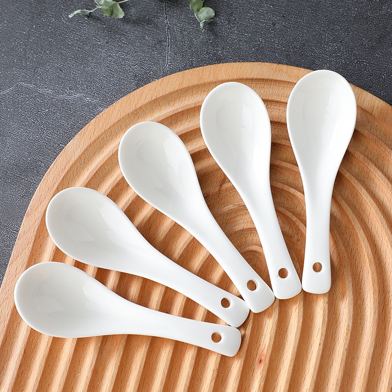 Combo 10 Thìa ăn súp phở chất liệu sứ trắng đẹp và an toàn
