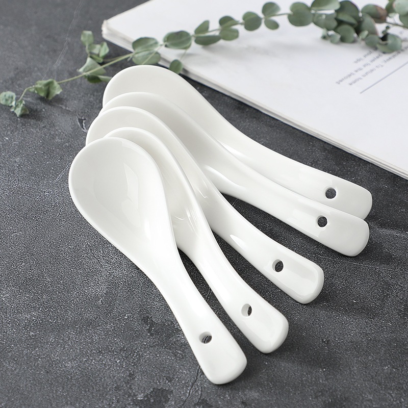 Combo 10 Thìa ăn súp phở chất liệu sứ trắng đẹp và an toàn
