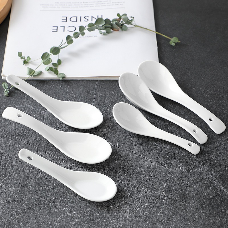 Combo 10 Thìa ăn súp phở chất liệu sứ trắng đẹp và an toàn