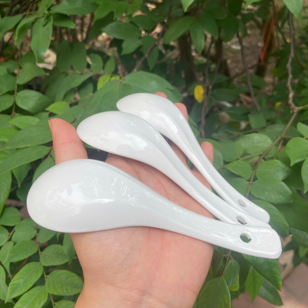 Combo 10 Thìa ăn súp phở chất liệu sứ trắng đẹp và an toàn