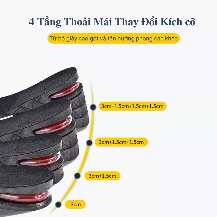 02 Miếng Lót Giày Độn Đế Tăng Chiều Cao (Loại 3cm,5cm,7cm,9cm Đệm Khí)