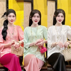 Đồ lam đi chùa nữ bộ pháp phục cổ tết chữ thọ mặc đi lễ chùa sang quý phái thanh lịch