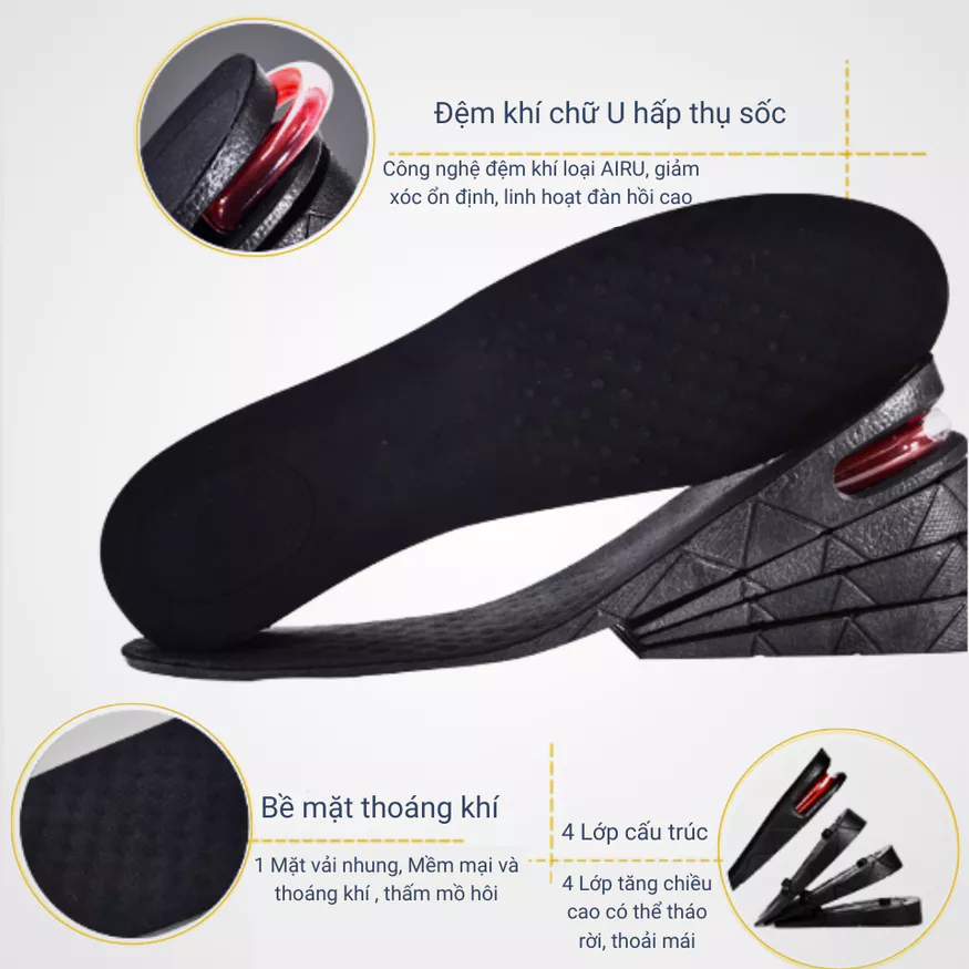 02 Miếng Lót Giày Độn Đế Tăng Chiều Cao (Loại 3cm,5cm,7cm,9cm Đệm Khí)