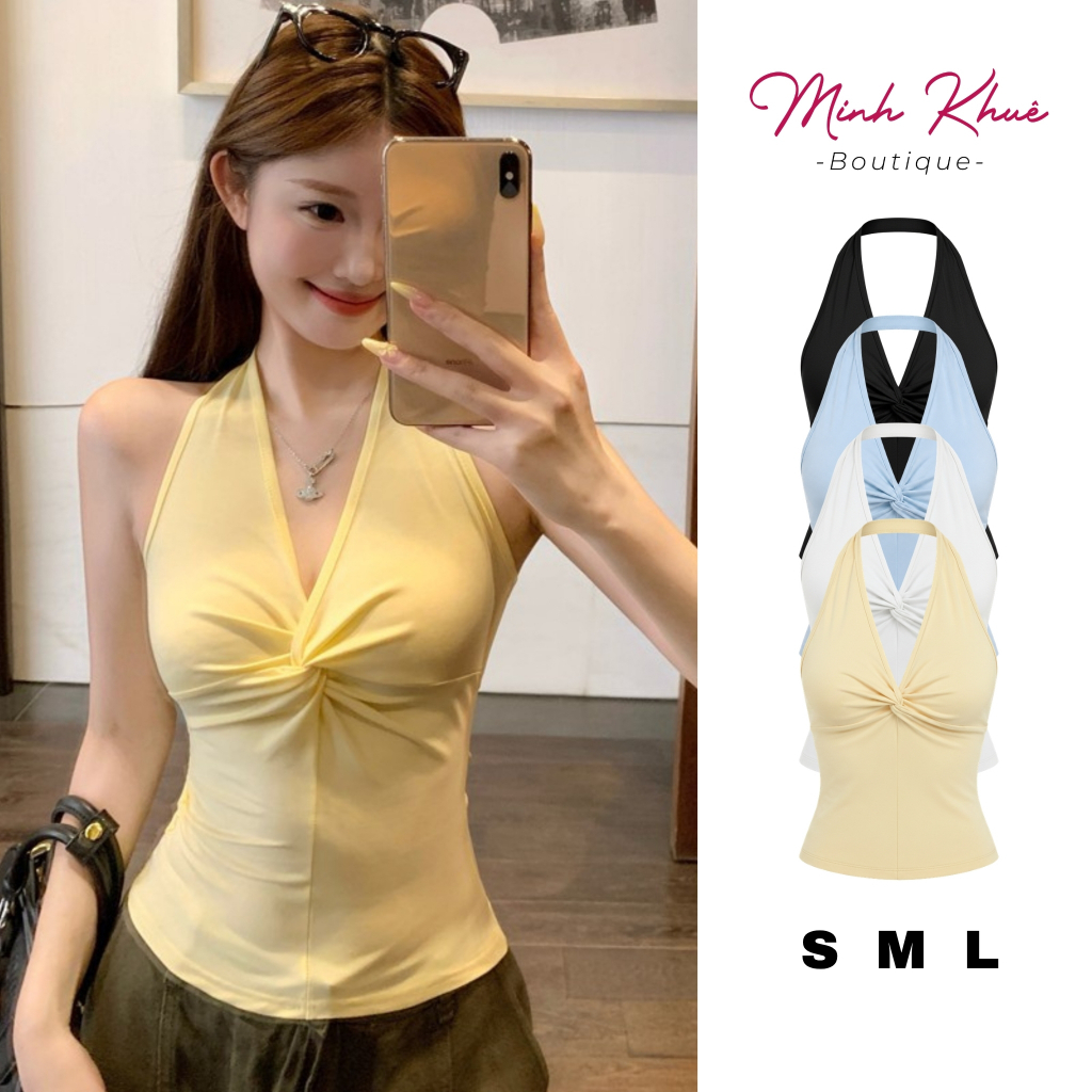[Mở Bán] Áo Thun Nữ Yếm Xoắn Ngực Dáng Dài Thun Borip Lụa DD06 Mềm Mịn, Co Giãn, Ôm Body Minh Khuê Boutique