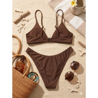 Set bơi 2 mảnh, bikini đi biển nữ màu nâu siêu xinh, dáng áo tam giác xoắn ngực hàng xuất dư cao cấp