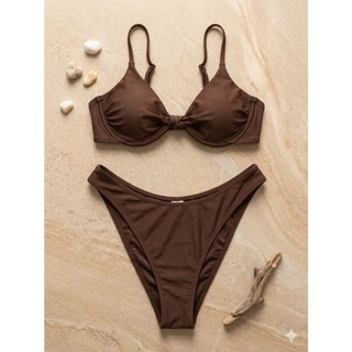 Set bơi 2 mảnh, bikini đi biển nữ màu nâu siêu xinh, dáng áo tam giác xoắn ngực hàng xuất dư cao cấp