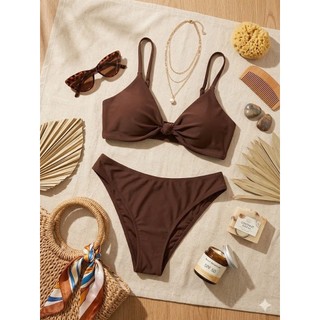 Set bơi 2 mảnh, bikini đi biển nữ màu nâu siêu xinh, dáng áo tam giác xoắn ngực hàng xuất dư cao cấp