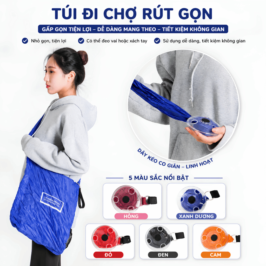 Túi Đi Chợ Rút Gọn HomeMate Tự Cuộn Thông Minh, Túi Mua Sắm Tái Sử Dụng Chống Nước Đi Siêu Thị Du Lịch Tiện Lợi
