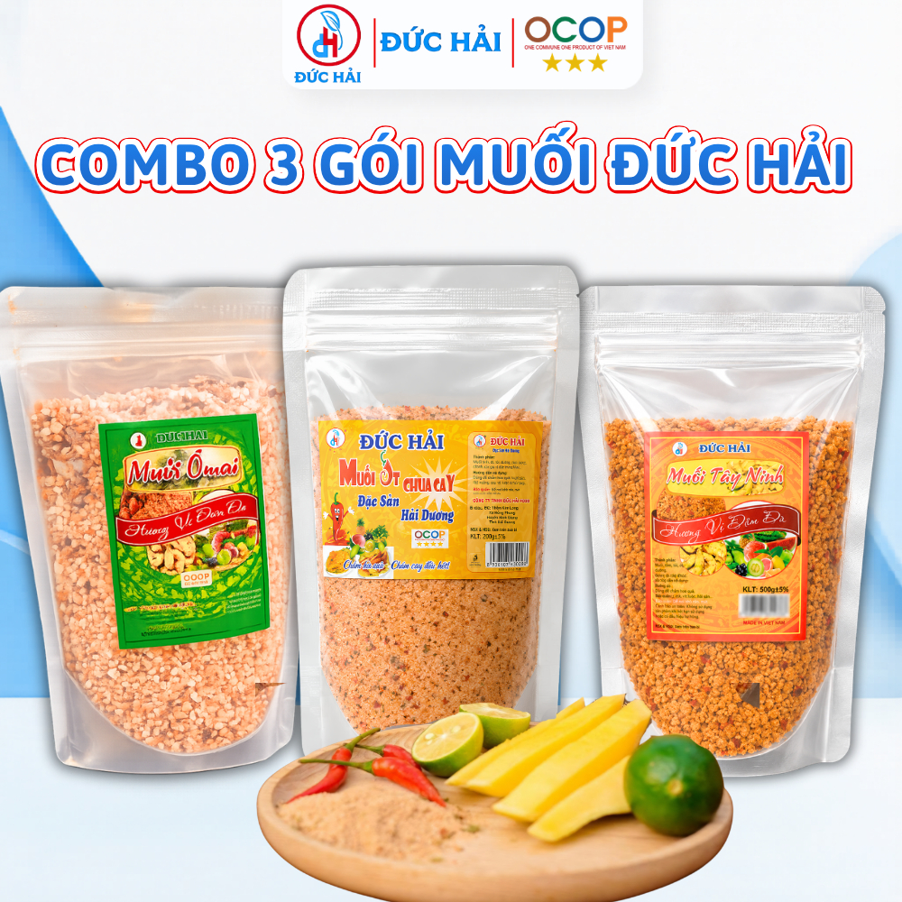 Combo 3 gói Muối ớt chua cay, Muối ô mai, Muối tôm Tây Ninh Đức Hải 200g-500g - Đức Hải Food