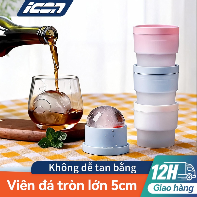 ICON Khuôn đá tròn lớn 5cm – Dễ lấy khuôn, giữ lạnh lâu, chất liệu PP & silicon, có thể xếp chồng, không mùi