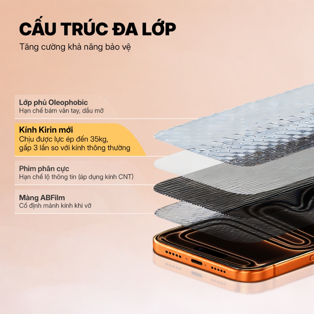 【KHÔNG VIỀN】02 Kính Cường Lực iPhone Tự Dán Chống Vân Tay Chống Nhìn Trộm iPhone 15 16 17 14 Pro Max