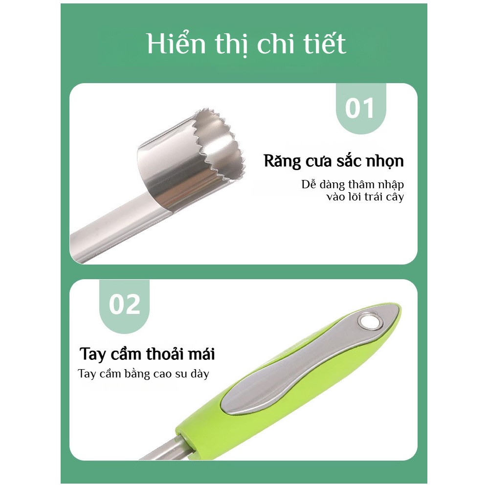 Dụng Cụ Lấy Lõi Trái Cây Thép Không Gỉ, Que Tách Hạt Táo Lê Ổi Đa Năng Tiện Lợi Đủ Kích Thước Cỡ 0.6-2cm