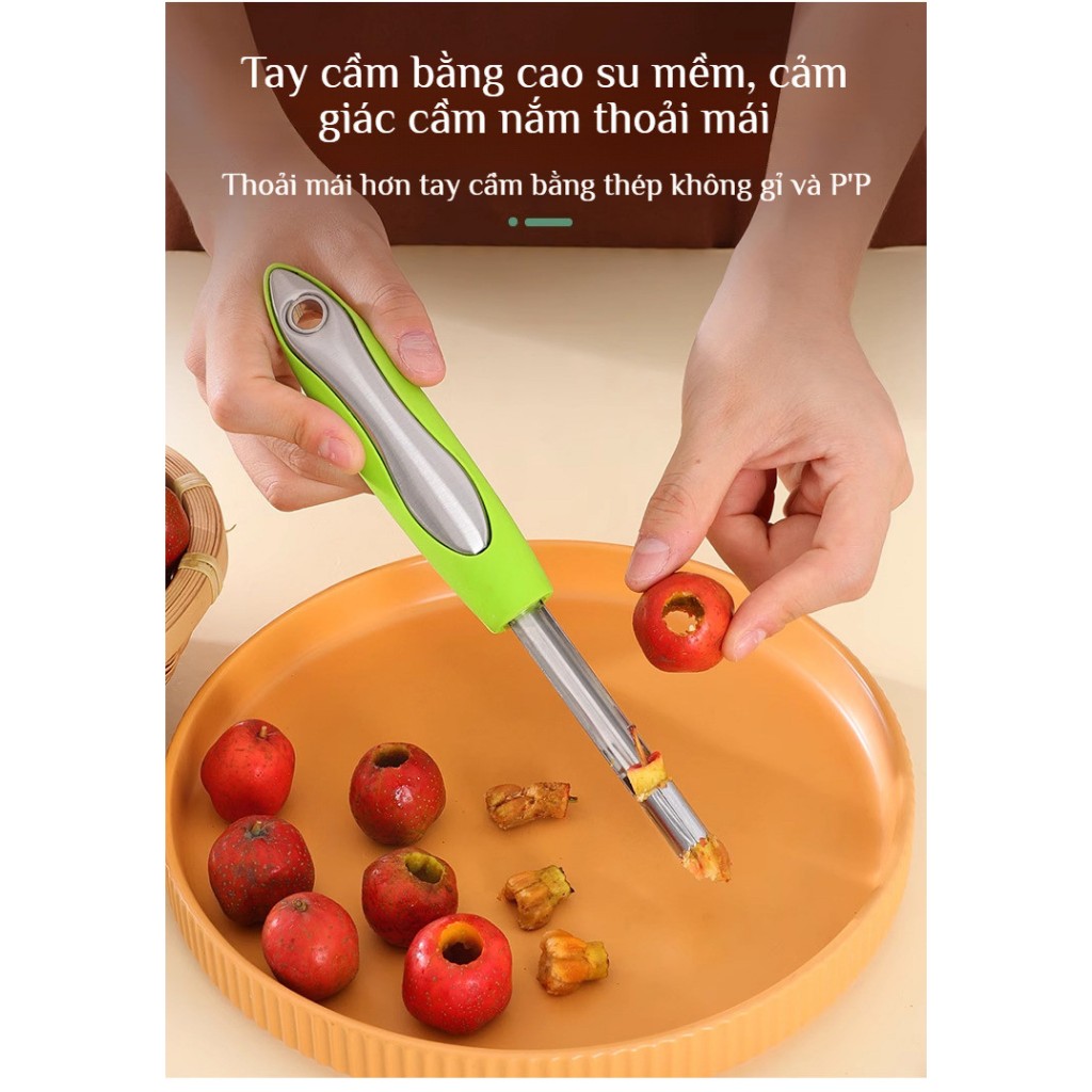 Dụng Cụ Lấy Lõi Trái Cây Thép Không Gỉ, Que Tách Hạt Táo Lê Ổi Đa Năng Tiện Lợi Đủ Kích Thước Cỡ 0.6-2cm