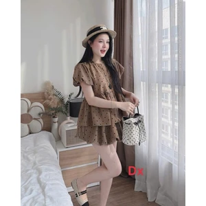 Set Bộ Nữ Áo Babydoll 2 Tầng Phối Quần Đùi Chấm Bi Chất Mango Cao Cấp - Bộ Mặc Nhà, Đi Chơi Dễ Thương