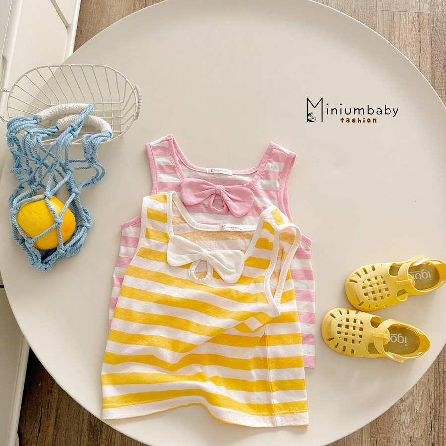 Set bộ sát nách bé gái Miniumbaby cổ đính nơ mix quần đùi ren viền cute, chất cotton mềm mát SB2750