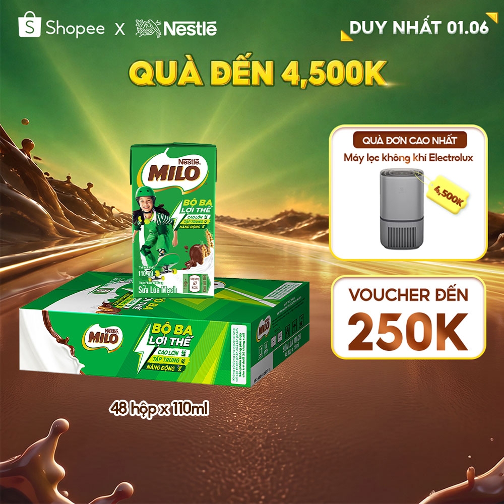 Sữa lúa mạch Nestlé® MILO® thùng 12 x 110ml (12x4x110ml)