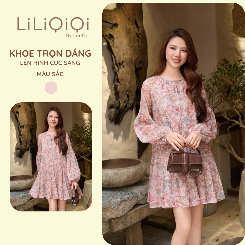 Váy Tơ Hoạ Tiết Dáng Ngắn Tay Bồng Nhẹ Nhàng Mềm Mại Phù Hợp Cho Các Nàng LiLiQiQi By LeeGi  - VN925