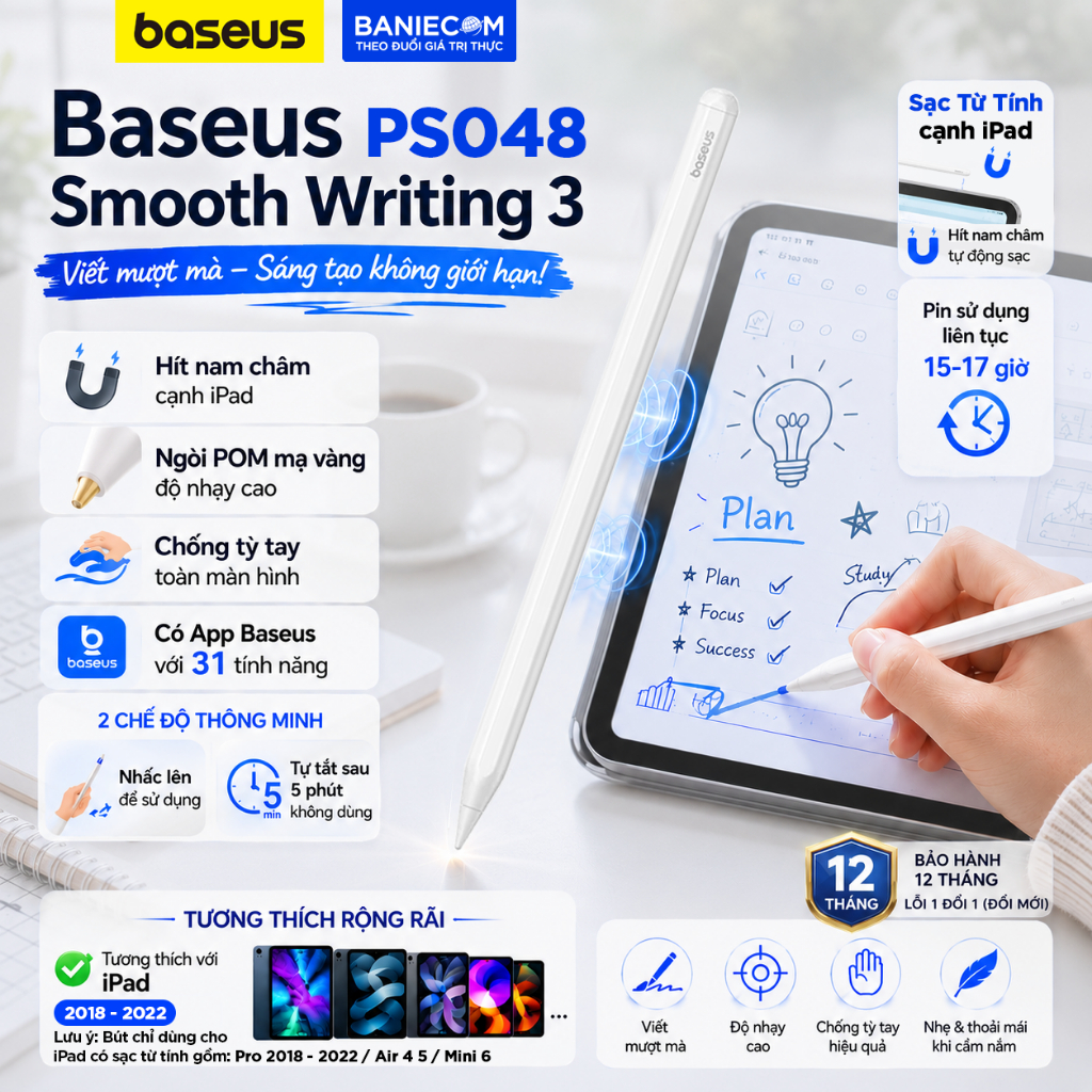 Bút Cảm Ứng Baseus Smooth Writing 3 PS048 PS052 PS3 Sạc Nam Châm Pin 17 ...