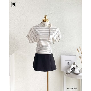 Áo Lệch Vai Nữ Twentyfive Thiết Kế Chiết Eo Tôn Dáng, Áo Kiểu Nữ Phối Dây Nơ Cổ Thời Trang Cá Tính 7245