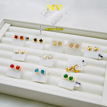 Bông Tai Kiểu Ý & Đá Hoa Hồng | V610 • Minh Vàng