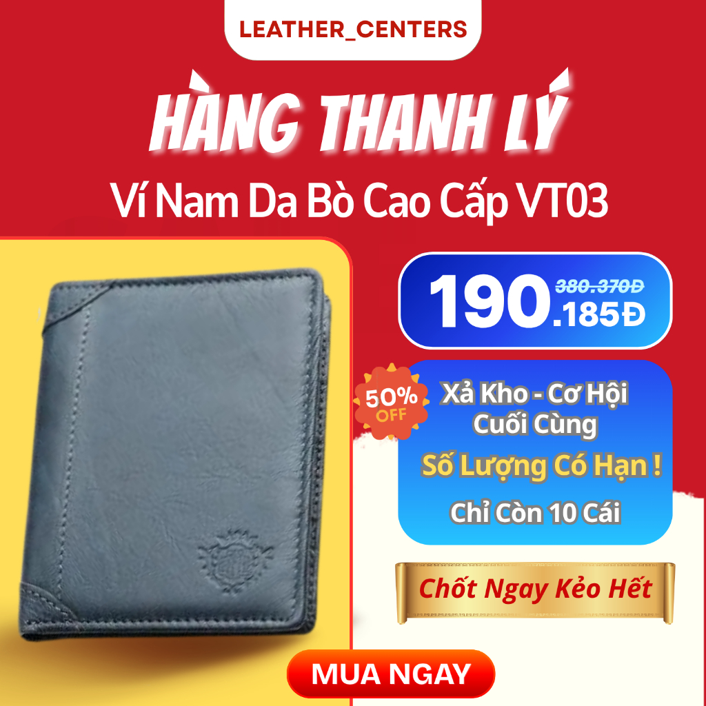 Ví Nam Đứng Da Bò Thật VT03, Bóp Tiền Nam Dáng Đứng Cao Cấp, Có Khóa Kéo, Nhỏ Gọn, Làm Quà Tặng