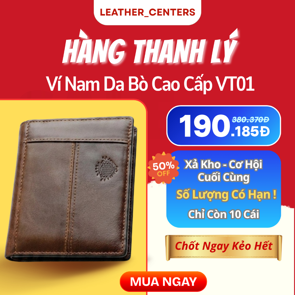 Ví Da Nam Da Thật VT01, Bóp Tiền Nam Dáng Ngang Cao Cấp Chính Hãng,Nhiều Ngăn Đựng Tiền, Có Khóa Kéo