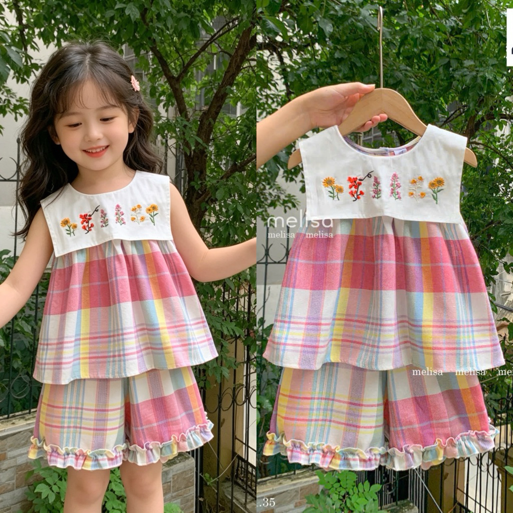 Set váy và váy đầm bé gái cao cấp mùa hè MLS J&J Luca, chất liệu mềm mát, thiết kế xinh, size 13-45kg