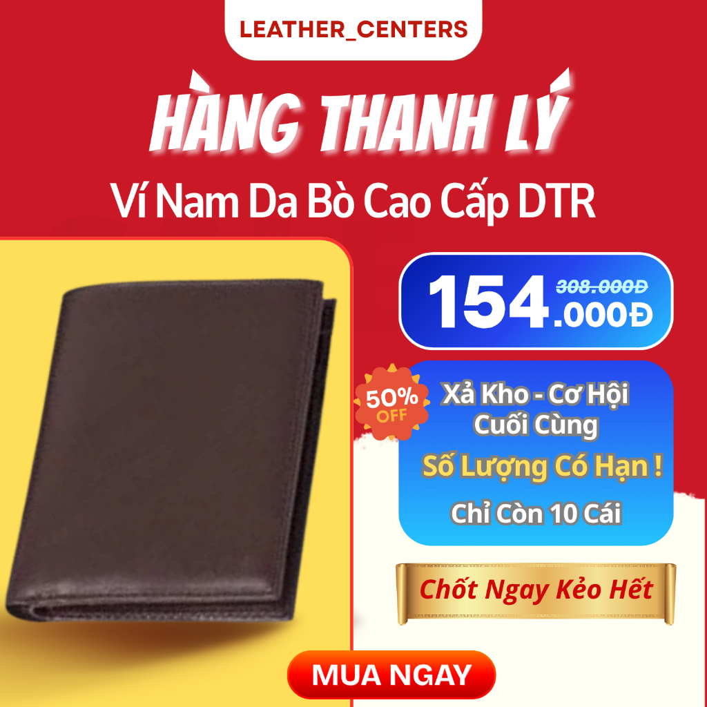 Ví Da Nam Mini Dáng Đứng Thời Trang DTR, Bóp Nam Đẹp Đẳng Cấp, Da Bò Thật 100%, Nhỏ Gọn, Dễ Mang