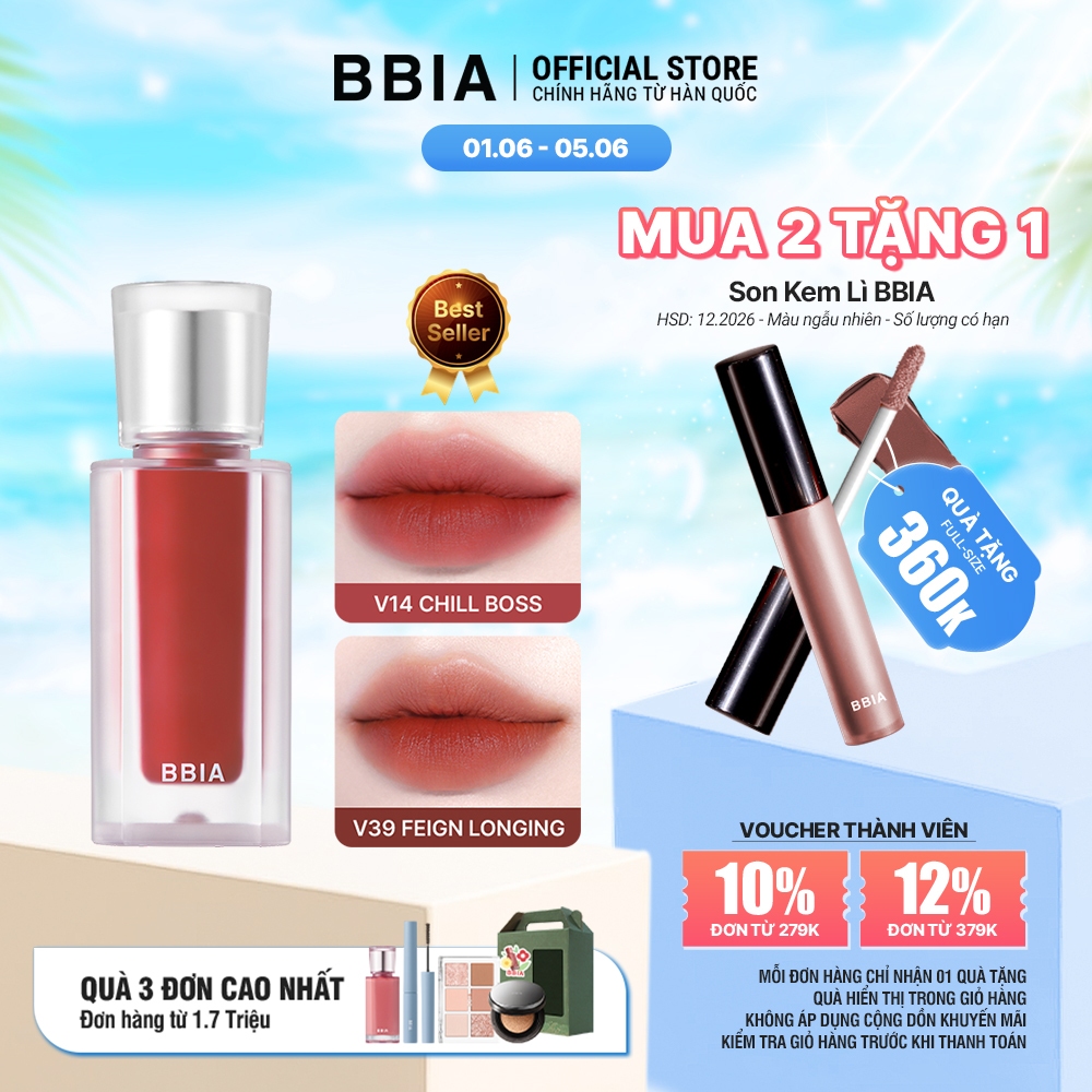 Son kem nhung thuần chay, nhẹ môi BBIA Last Velvet Tint Re-new Version 5g