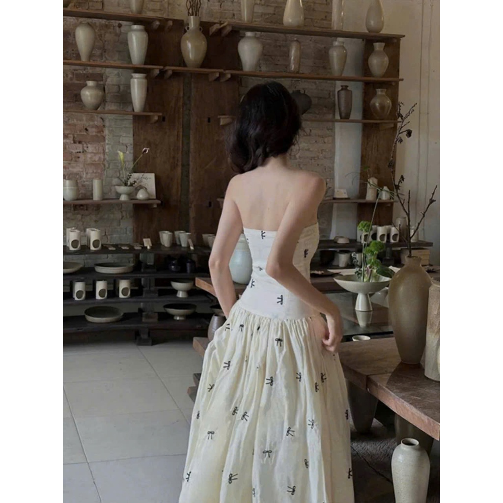 (2 LỚP LÓT LỤA) Cúp Ngực Bo Chun Họa Tiết Nơ, Đầm Quây Nơ Xinh, Váy Maxi Đi Biển Đi Du Lịch Đi Chơi