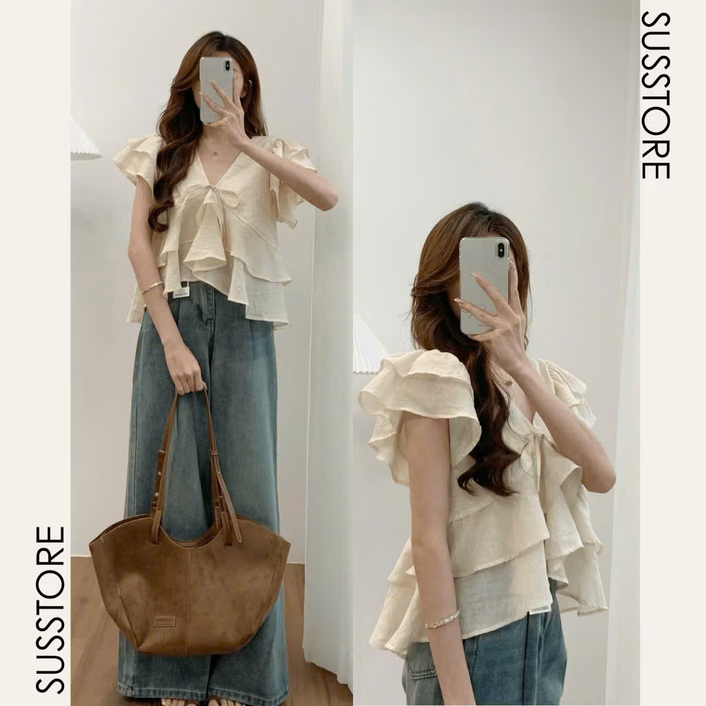 [ SẴN HÀNG ] Áo Babydoll Kiểu Nữ Nhiều Tầng Bồng Xoè Đuôi Cá Cổ V Mùa Hè KA836 - BST HÈ CHIOCO