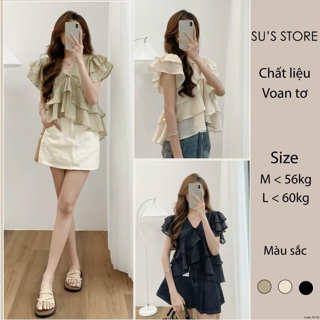 [ SẴN HÀNG ] Áo Babydoll Kiểu Nữ Nhiều Tầng Bồng Xoè Đuôi Cá Cổ V Mùa Hè KA836 - BST HÈ CHIOCO