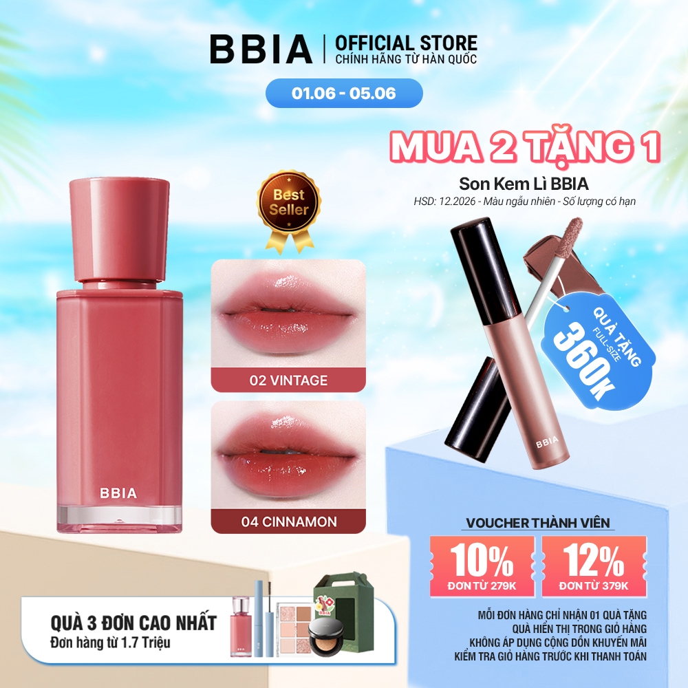 Son tint bóng căng mọng, trong trẻo BBIA Glow Tint