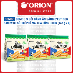 Combo 3 gói bánh ăn sáng C'est Bon Sandwich Sốt Bơ Phô Mai Chà Bông Orion (147G x 6)