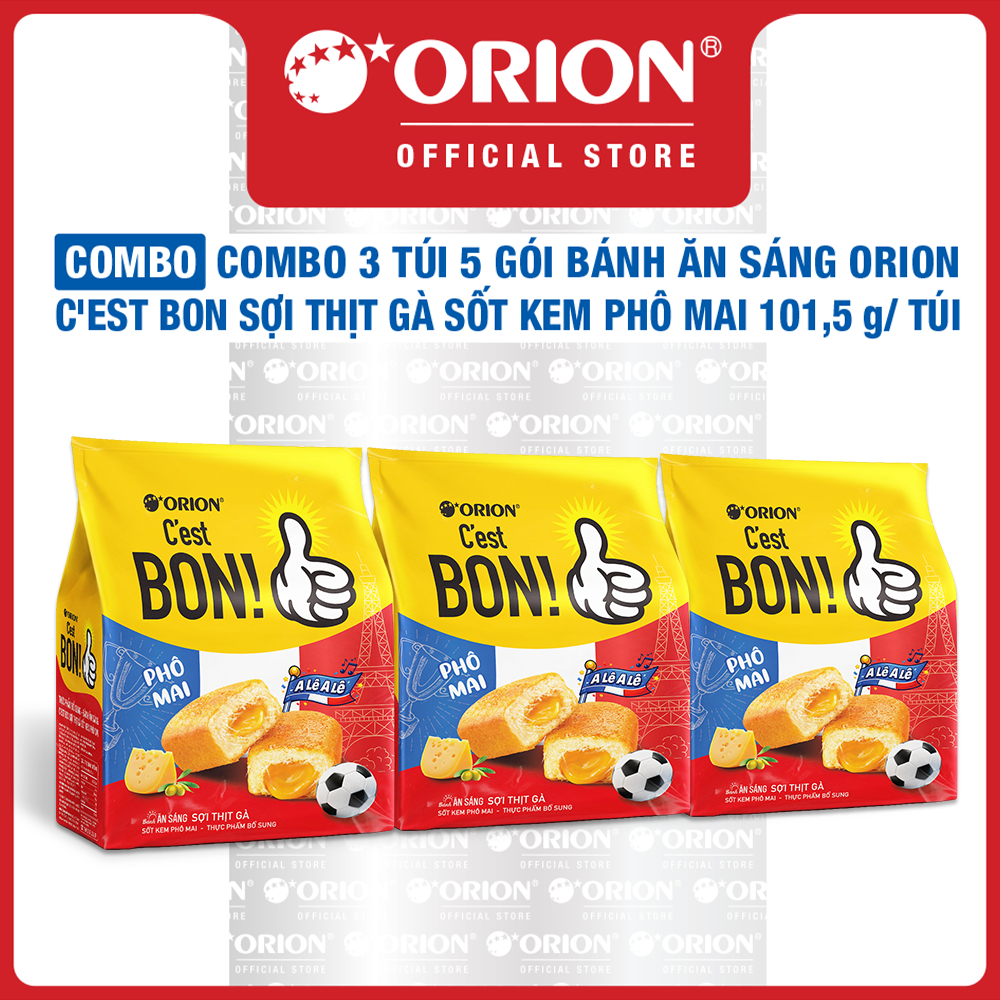 Combo 3 Túi 5 gói bánh ăn sáng Orion C'est Bon sợi thịt gà sốt kem phô mai 101,5G/Túi