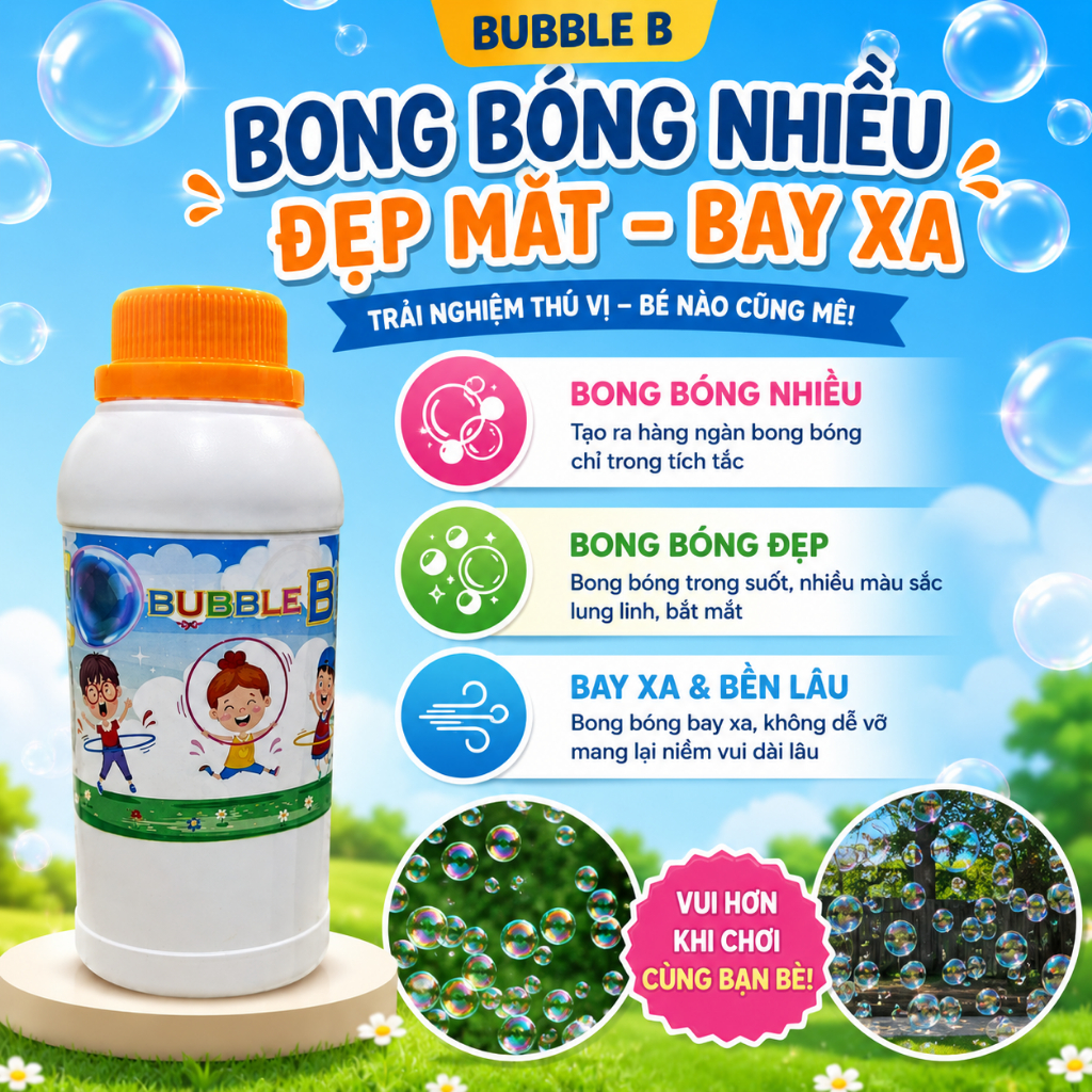 Nước bong bóng xà phòng khổng lồ Bubble Big chai 1 lít dùng cho que gậy súng bong bóng cỡ lớn