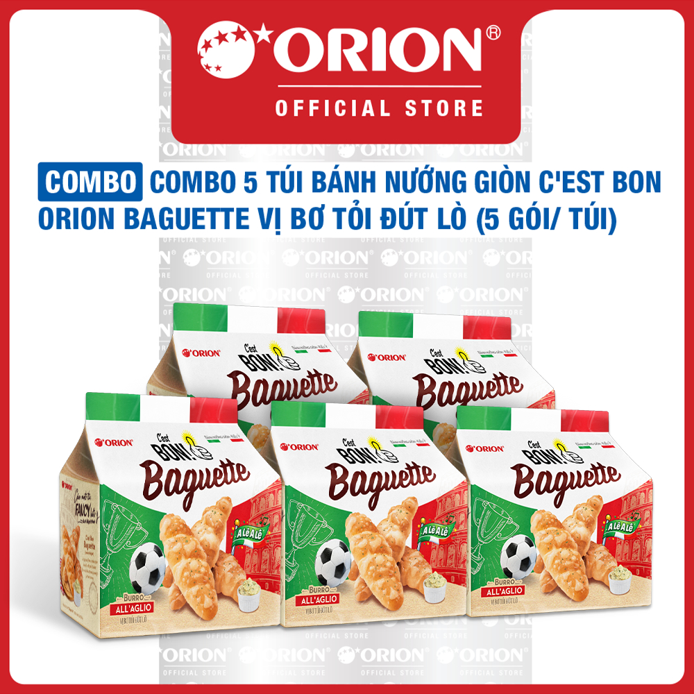 Combo 5 Túi Bánh Nướng Giòn C'est Bon Orion Baguette Vị Bơ Tỏi Đút Lò (5 gói/Túi)