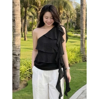 [ BST HÈ 2026 - CHIOCO ] Áo Babydoll Kiểu Nữ Dáng Lệch Vai Xếp Bèo Tầng Xinh Xắn Mùa Hè Kimee - KA878