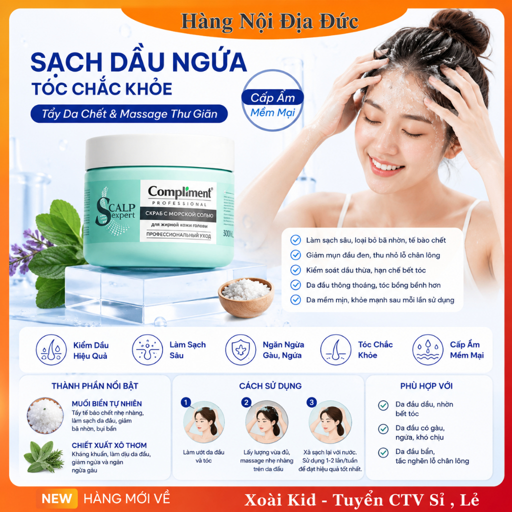 Tẩy Tế Bào Chết Da Đầu Compliment Detox Sạch Sâu, Kiềm Dầu, Ngăn Gàu, Giảm Ngứa 300ml của Nga