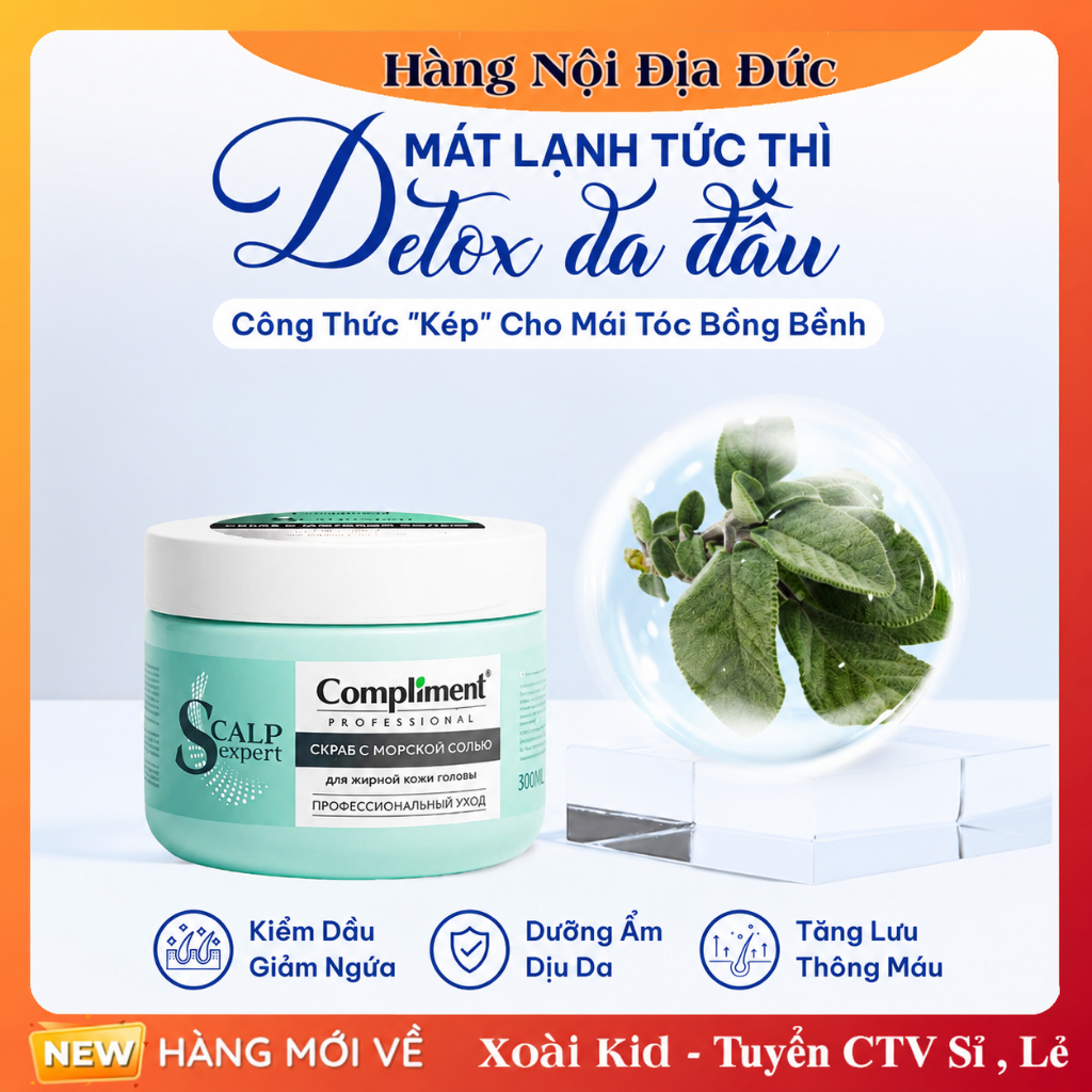 Tẩy Tế Bào Chết Da Đầu Compliment Detox Sạch Sâu, Kiềm Dầu, Ngăn Gàu, Giảm Ngứa 300ml của Nga
