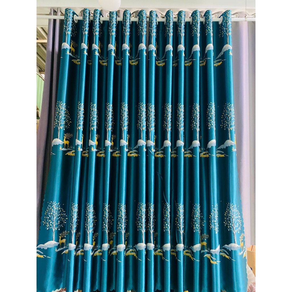 1 TẤM GẤM 3D MÀU XANH KÉT HỌA TIẾT CON NAI CHƯA CÓ CÂY TREO - TREO 1 TẤM MUA 1 TẤM _TREO 2 TẤM MUA 2 TẤM RÈM CỬA VIỆT H