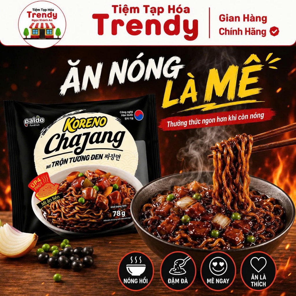 Mì Trộn Tương Đen Chajang Koreno 78G Thùng 20 Gói Không Cay - Đậm Đà Chuẩn Vị Hàn, Sợi Mì Dai Ngon, Trộn Là Mê