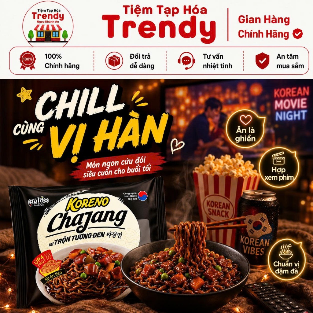 Mì Trộn Tương Đen Chajang Koreno 78G Thùng 20 Gói Không Cay - Đậm Đà Chuẩn Vị Hàn, Sợi Mì Dai Ngon, Trộn Là Mê