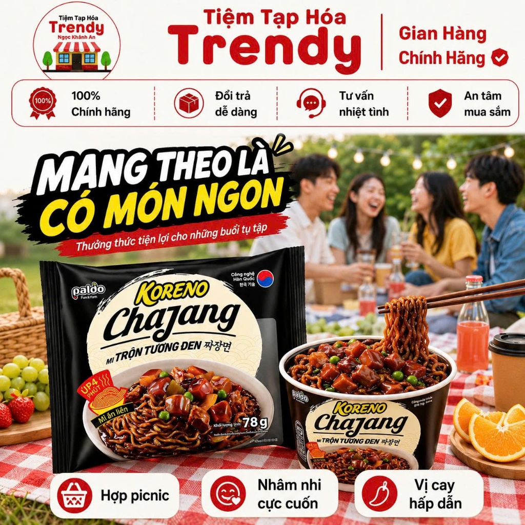 Mì Trộn Tương Đen Chajang Koreno 78G Thùng 20 Gói Không Cay - Đậm Đà Chuẩn Vị Hàn, Sợi Mì Dai Ngon, Trộn Là Mê