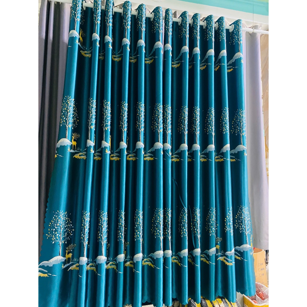 1 TẤM GẤM 3D MÀU XANH KÉT HỌA TIẾT CON NAI CHƯA CÓ CÂY TREO - TREO 1 TẤM MUA 1 TẤM _TREO 2 TẤM MUA 2 TẤM RÈM CỬA VIỆT H