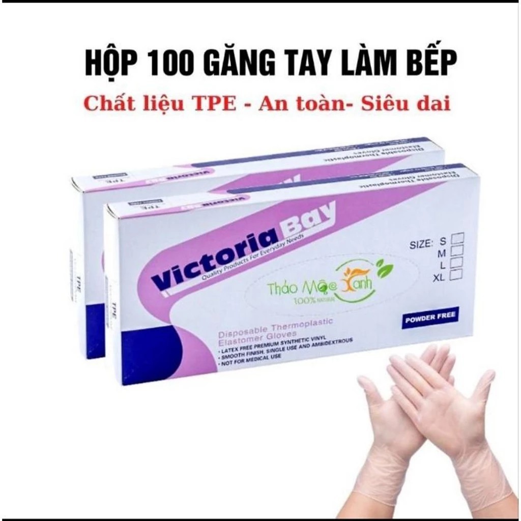 [Top Value] Hộp 100 găng tay nấu ăn siêu dai Victoria Bay chất liệu TPE không mùi chống nhăn